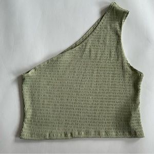 Sage Green One Shoulder Cropped Tank Top